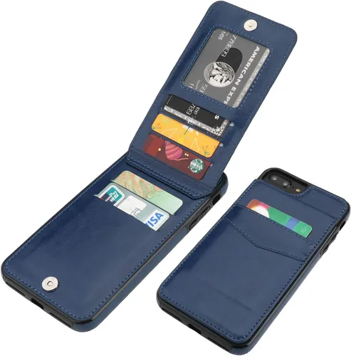 Miniatura 15 de KIHUWEY Funda tipo cartera para iPhone 7/8 Plus con tarjetero de crédito, cierre magnético de cuero de primera calidad, resistente funda protectora