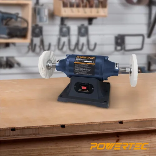 Miniatura 6 de POWERTEC Pulidor de joyas de banco de 6 pulgadas, incluye 2 ruedas de pulido Thic de 80 capas, máquina de pulido ideal para pulir metal, joyas