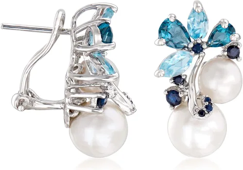 Miniatura 3 de Ross-Simons Pendientes de perlas cultivadas de 0.236-0.335 in y 2,00 qt. t. t. t. de topacio azul cielo y topacio azul Londres con zafiros de 10 qt.