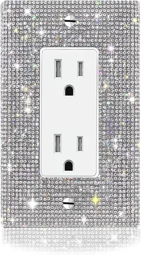 Miniatura 11 de 4 piezas de diamantes de imitación plateados brillantes para placas de pared, cubierta de interruptor de luz, cubierta de salida de diamantes