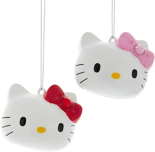 Juego de adornos navideños de Hello Kitty de 2 piezas | Adornos navideños oficiales con licencia de Sanrio | Adornos de arco de purpurina y resina