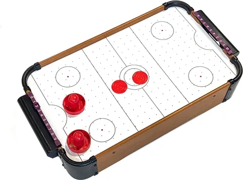 Miniatura 4 de Tradeopia Mini juego de hockey de aire de madera portátil con 2 huelguistas y 2 discos - hockey de aire de mesa