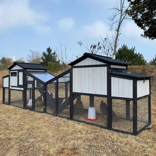 Miniatura 9 de PetsCosset Gallinero de 136 pulgadas con ruedas, gallinero de madera para patio trasero al aire libre para 1-6 pollos, jaula de aves de corral de 2