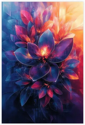 Cyberpunk Inspired Retro Nature Abstract Print – Neon Purple & Sapphire Blue – Unique Modern Wall Art Canvas Poster Wall Art Decor Print Picture Sin
