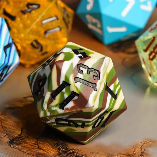 Miniatura 4 de 55mm de silicona D20, dado único de 20 lados gigante D20 grande D20, colores camuflaje, tacto suave y cómodo, rebote perfecto, para juegos de rol