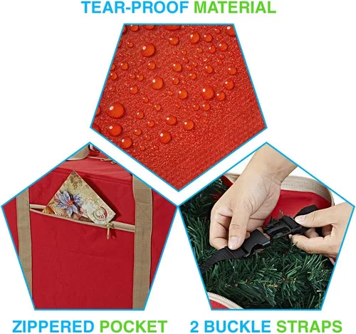 Miniatura 5 de Bolsa de almacenamiento rodante para árbol de Navidad ProPik, se adapta a árboles de hasta 9 pies, 28 pulgadas x 16 pulgadas x 60 pulgadas, Rojo