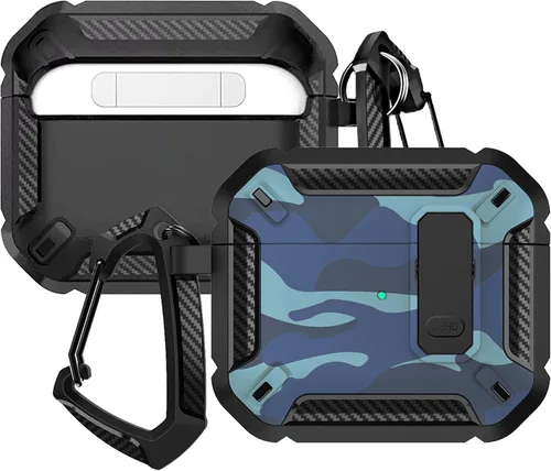 Miniatura 2 de YSNZAQ Funda para AirPods 4, potente protección contra caídas, con mosquetón llavero y clip de bloqueo para AirPods4 2024 MCEJ azul oscuro