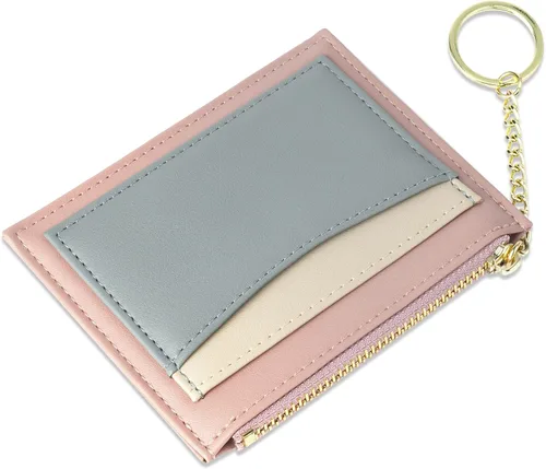 Miniatura 64 de URAQT Cartera para tarjetas de crédito, cartera minimalista de cuero delgado con cremallera, mini protector de tarjeta de crédito, llavero bolsillo