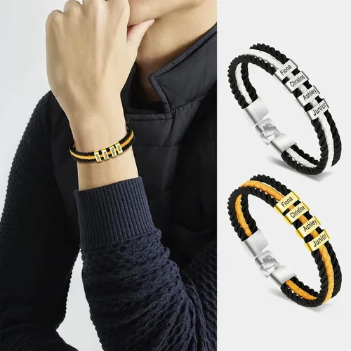 Miniatura 33 de Pulseras de cuero personalizadas para hombre con 1-6 nombres, pulsera trenzada personalizada con cuentas para papá, marido, día del padre, San