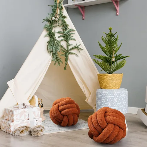 Miniatura 5 de Namalu 2 almohadas de nudo, redondas, decorativas, estéticas, anudadas, para el hogar, habitación, sofá, cama, piso (caramelo, 11 pulgadas)