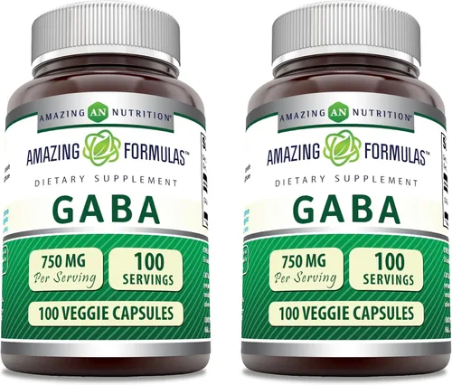 Amazing Formulas GABA - Suplemento de cápsulas vegetales por porción de 750 mg por porción, sin OMG, sin gluten, fabricado en Estados Unidos, ideal