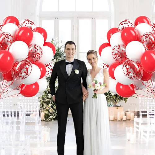 Miniatura 5 de 60 globos rojos y blancos de 12 pulgadas con globos de confeti blanco y rojo para boda, compromiso, Navidad, día de San Valentín, cumpleaños, Rojo