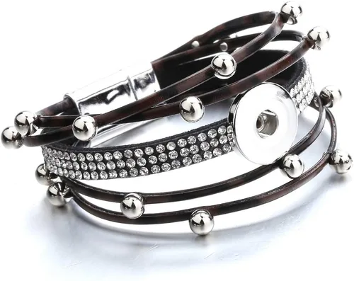 Miniatura 5 de Brazalete de pulsera con dije a presión, joyería de poliuretano trenzada, botón a presión, Cuero