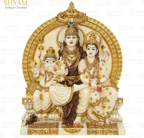 Miniatura 2 de Estatua de la familia hindú Lord Shiva - Escultura de ídolo de Shiv, Parvati y Ganesh, figura de Dios Shiv Parivaar, ídolos de dios hindúes