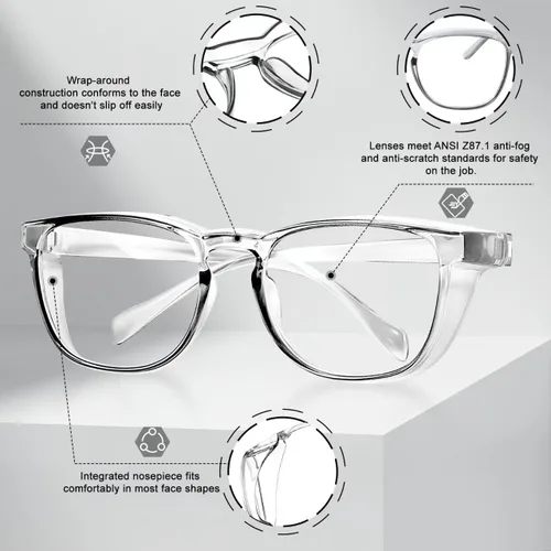 Miniatura 4 de Ansi Z87.1 Clear Safety Glasses With Side Shields Anti Fog Scratch Resistant Stylish Eye Protection For Men