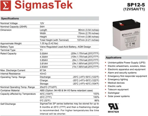 Miniatura 3 de Enersys 12V 4.5Ah SLA Batería Recargable para Sistemas de Seguridad