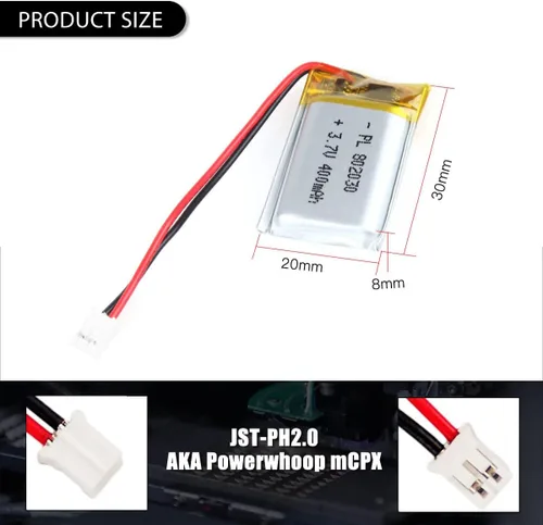 Miniatura 3 de 3.7V 400mAh 802030 Lipo batería recargable de iones de polímero de litio con conector PH2.0.000 in JST