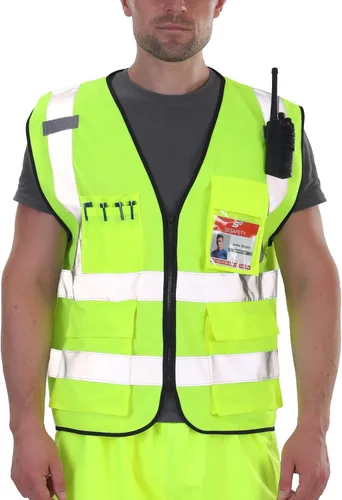 Miniatura 2 de sesafety Chaleco de seguridad con 9 bolsillos, chaleco reflectante de alta visibilidad, chaleco de seguridad, chaleco de trabajo para hombre