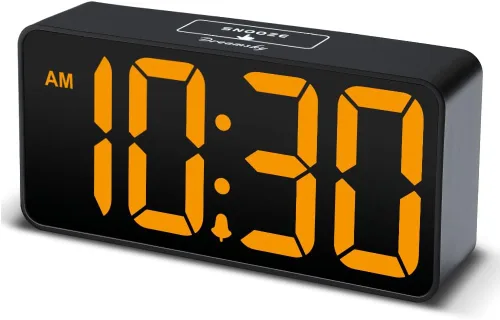 DreamSky - Reloj despertador digital pequeño para dormitorio, pantalla de números grandes con atenuador de brillo, reloj de mesa eléctrico con Caja