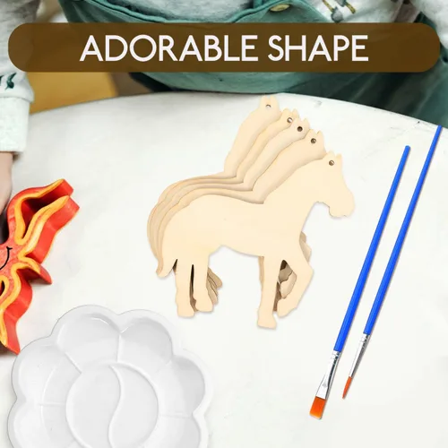 Miniatura 5 de 45 piezas de recortes de madera de animales de granja, sin terminar, manualidades, rebanadas de madera ligeras con cuerda para niños, decoración