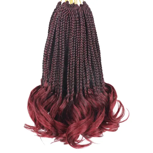 Miniatura 76 de Trenzas de ganchillo rizado francés T33, cabello pre-anillado 10 pulgadas, trenzas cortas rizadas francesas con extremos rizados, trenzas box