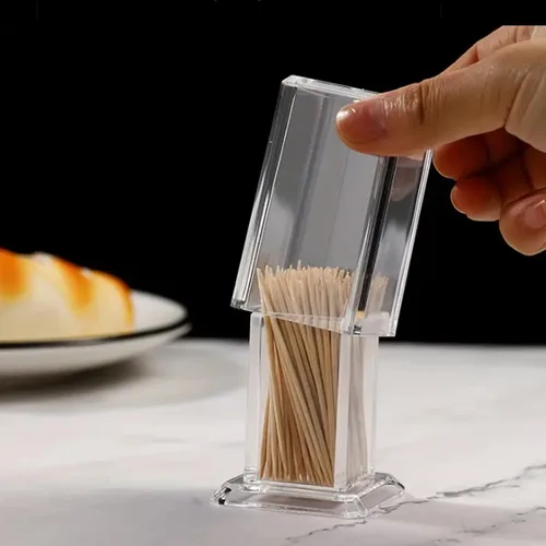 Miniatura 3 de Palillo de dientes acrílico de algodón dispensador dispensador organizador caja de almacenamiento transparente con tapa (forma rectangular)