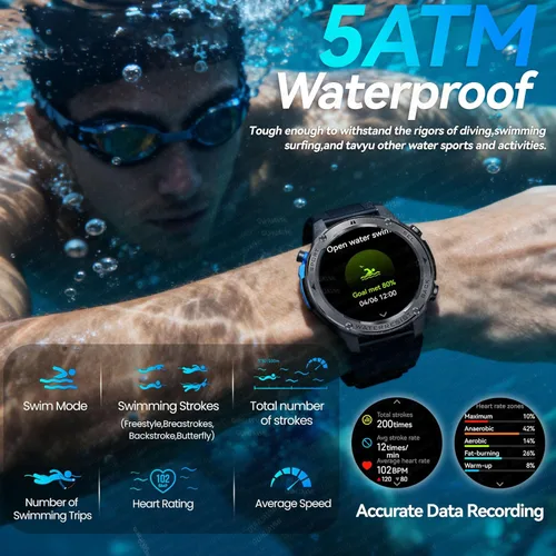 Miniatura 4 de Reloj inteligente con GPS para hombre, reloj inteligente militar resistente, brújula, resistente al agua hasta 164.0 ft, batería grande de 500 mAh
