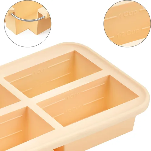 Miniatura 3 de Winrock Super Ice Cube Tray 1 taza x 4 porciones, molde grande de silicona para congelar con tapa, para sopa y comida, recipiente de almacenamiento