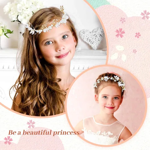 Miniatura 2 de inSowni 3 diademas de flores para niña, perlas, diamantes de imitación, hojas, flores, coronas de novia, tiaras, coronas con cinta, tocados de vid