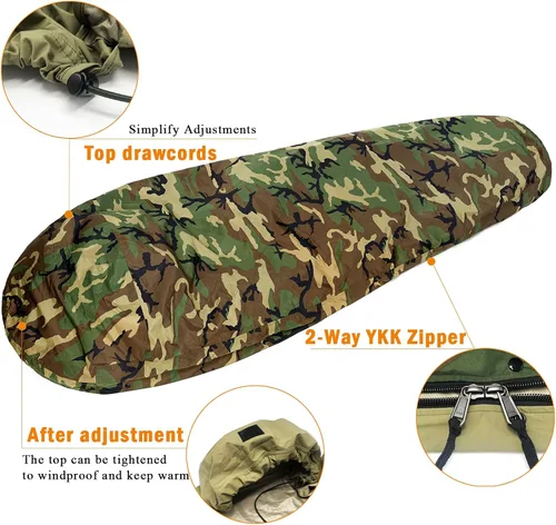 Miniatura 2 de MT Sistema de sacos de dormir modulares militares del ejército, múltiples capas con cubierta Bivy para todas las estaciones, bosque/multicámara