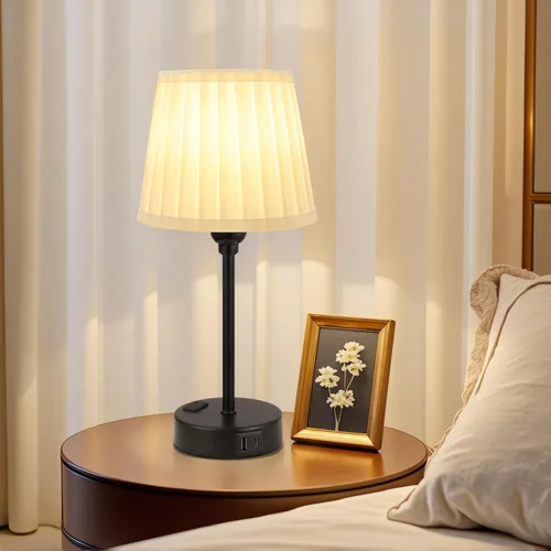 Miniatura 5 de Juego de 2 lámparas de noche blancas para dormitorio, pantalla plisada blanca con puertos de carga USB, lámparas táctiles para mesita de noche