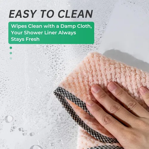 Miniatura 7 de AmazerBath - Cortina de ducha de plástico, 70 x 72 pulgadas, cortina de ducha esmerilada de plástico, impermeable, pesada, gruesa, con 3 piedras
