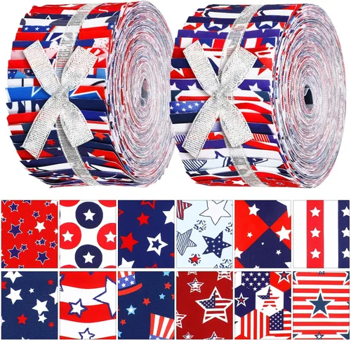 Miniatura 8 de Hosuly 40 piezas de tela patriótica del 4 de julio, tela roja, blanca y azul, bandera estadounidense, estrella, tira de acolchado de 2.55 pulgadas