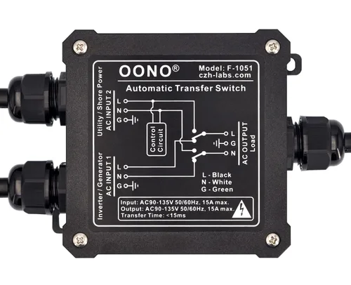 Miniatura 2 de Interruptor de transferencia automática de 15 amperios AC120V, interruptor de transferencia automática ATS (cables centrales + NEMA 5-15P)