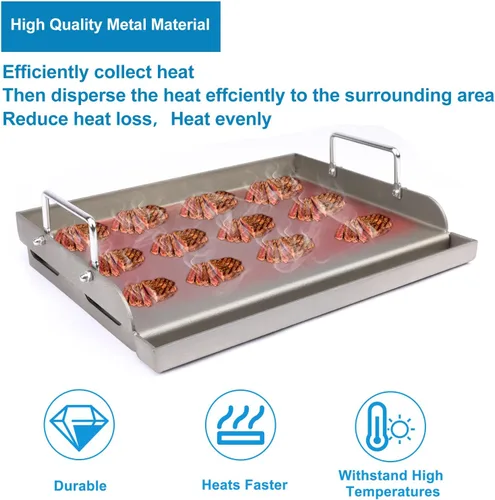 Miniatura 5 de Plancha para parrilla de gas, sartén de cocina de metal para parrilla de gas al aire libre, 17 x 13 pulgadas, placa superior plana, sartén