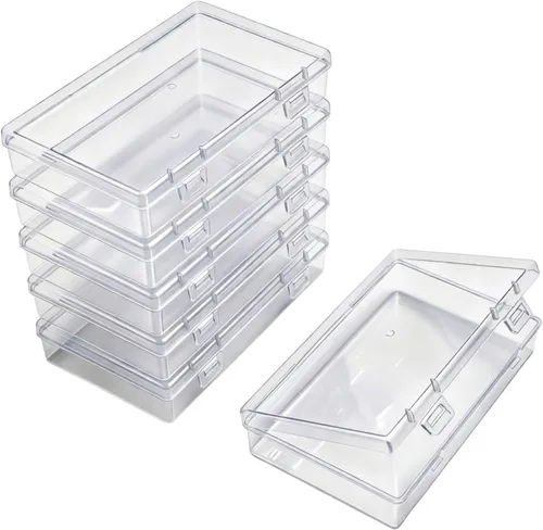 Miniatura 9 de Goodma 8 contenedores rectangulares vacíos de plástico transparente con tapas con bisagras para objetos pequeños y otros proyectos de manualidades