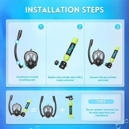 Miniatura 5 de Máscara de snorkel Mini tanque de buceo 0.5L hasta 6 minutos de respiración submarina dentro de 30 pies de profundidad de buceo pequeño tanque