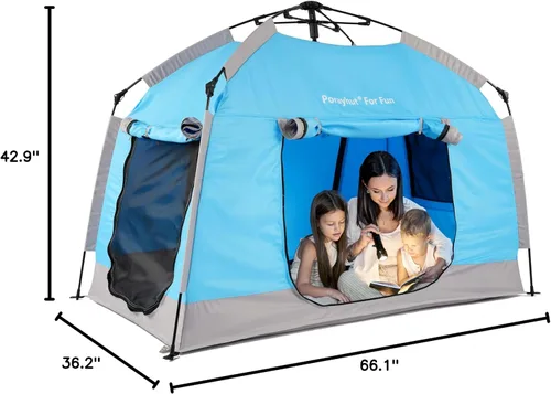 Miniatura 10 de Casa de juegos para niños fácil de instalar con bonita tira de luces LED y 3 aberturas grandes, carpa de juego portátil para niños y habitación