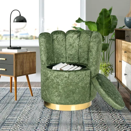 Miniatura 4 de Adeco, Respaldo acolchado suave con acento moderno, almacenamiento de barril tapizado, sofá individual de lectura, sala de estar, dormitorio, silla