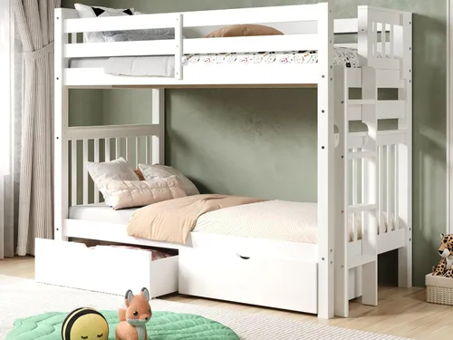 Miniatura 11 de Bedz King Literas altas de tamaño individual sobre individual, estilo Mission con escalera lateral y 2 cajones debajo de la cama, color cereza oscuro
