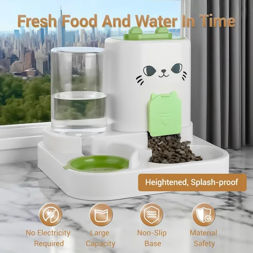 Miniatura 2 de Comedero y dispensador de agua 2 en 1 por gravedad para gatos y perros - Estación de comida para gatos de gran capacidad con cuenco de agua, apto