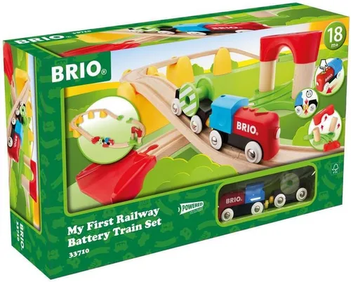 Miniatura 9 de BRIO World 33710 - Mi primer tren de batería ferroviario Juego de 25 piezas de tren de madera para niños pequeños Incluye accesorios y pistas