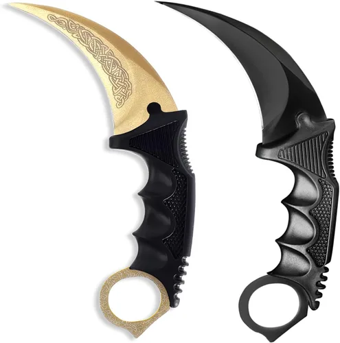 Miniatura 12 de 2 Piezas Cuchillo Karambit Hoja Fija Herramienta Táctica de Camping, Cuchillo de Caza al Aire Libre con Funda y Cordón, Adecuado para Senderismo
