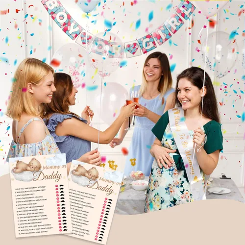 Miniatura 5 de Juegos de baby shower, juego de mamá o papá, tarjetas de fiesta temática de oso pequeño para niños o niñas neutros de género, suministros de fiesta