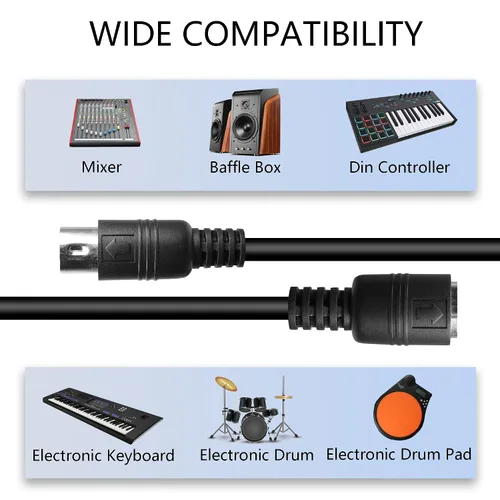 Miniatura 5 de Cable de extensión MIDI DIN de 5 pines macho a hembra Cable adaptador de audio para sintetizador de teclado MIDI, órgano, piano eléctrico, guitarra