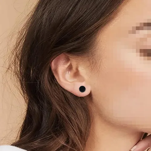 Miniatura 4 de Aretes de titanio de punto plano y bola hipoalergénicos para mujeres, hombres y niñas, oro rosadoradoplatanegro, aretes de disco redondo de 0.118in