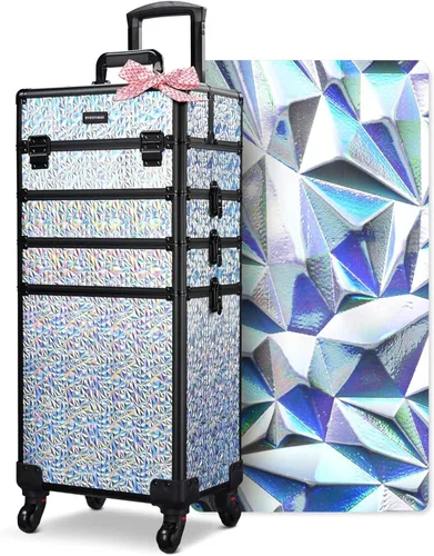 Miniatura 61 de BYOOTIQUE estuche rodante para maquillaje 4 en 1, con cerradura, maletín tipo trolley para cosméticos, con 4 ruedas extraíbles, organizador de viaje