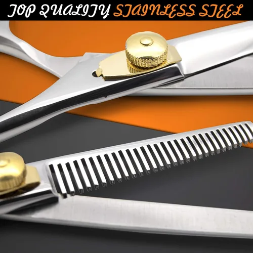 Miniatura 5 de Cynamed Tijeras de corte de peluquería profesional con estuche de cuero y peluquería, adelgazamiento, filo de afeitar de acero inoxidable japonés DIY