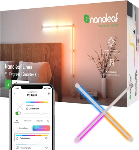 Miniatura 11 de Kit más inteligente de luces de pared LED Nanoleaf Lines WiFi RGBW de 16M, luces de color atenuables para juegos y decoración del hogar