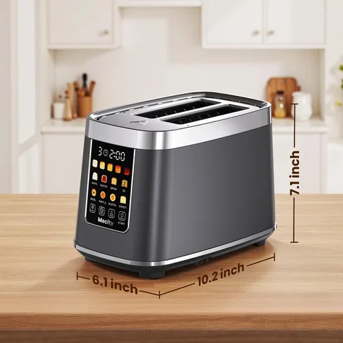 Miniatura 9 de Mecity Tostadora de 2 rebanadas con pantalla táctil y elevación automática, tostadora de acero inoxidable de tacto frío con 8 ajustes de pan, 5